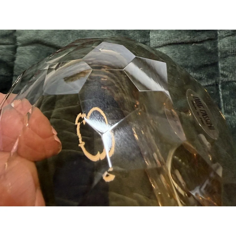 Oleg Cassini AMBER Crystal Bowl JACKIE PATTERN Diamond Cut